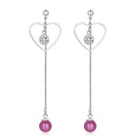 Brass Drop Earring with ABS Plastic Pearl Heart platinum plated for woman & with cubic zirconia nickel lead & cadmium free 8mm Sold By Pair