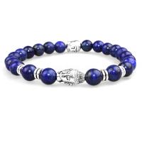 Naturalnego Lapis Lazuli bransoletki, ze Stop cynku, Budda, Platerowane kolorem starego srebra, dla obu płci, niebieski, 8mm, sprzedawane na około 7.8 cal Strand