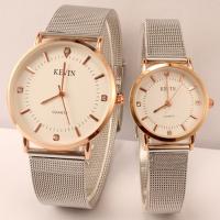 Couple Watch Bracelets Zinc Alloy with Glass Chinese watch movement nickel lead & cadmium free mesh & for couple silver color plated Approx 8 Inch  Sold By PC