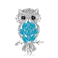Cats Eye Brooch Zinc Alloy with Cats Eye Owl plated with rhinestone nickel lead & cadmium free 60mm Sold By Lot