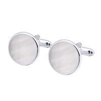 Brass Cufflinks with White Shell plated Unisex white nickel lead & cadmium free 17mm Sold By PC