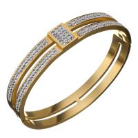 Stainless Steel Bangle with Rhinestone Clay Pave gold color plated for woman 11mm Inner Approx Sold By PC