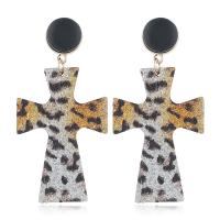 Zinc Alloy Drop Earrings with Leather gold color plated & for woman & leopard pattern nickel lead & cadmium free Sold By Pair