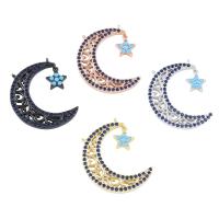 Brass Jewelry Connector Moon and Star plated micro pave cubic zirconia & 1/1 loop nickel lead & cadmium free Approx 1mm Sold By PC
