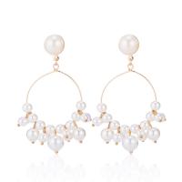 Zinc Alloy Drop Earrings with ABS Plastic Pearl gold color plated for woman nickel lead & cadmium free 66*41mm Sold By Pair