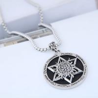 Zinc Alloy Sweater Chain Necklace Flat Round antique silver color plated Unisex & box chain & enamel nickel lead & cadmium free Sold Per Approx 26.78 Inch Strand