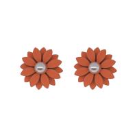 Zinc Alloy Stud Earring with Plastic Pearl Flower painted for woman nickel lead & cadmium free 18mm Sold By Pair