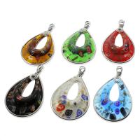 Inner Flower Lampwork Pendants with Iron Teardrop platinum color plated gold sand mixed colors Approx 5mm Sold By Box