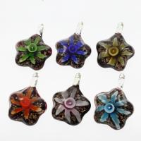Inner Flower Lampwork Pendants gold sand mixed colors Approx 6mm Sold By Box