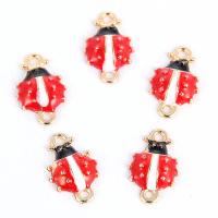 Animal Zinc Alloy Connector Ladybug gold color plated enamel & 1/1 loop black and red nickel lead & cadmium free 16*10mm Approx 1.5mm Sold By Lot