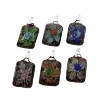 Inner Flower Lampwork Pendants Rectangle gold sand mixed colors Approx 9mm Sold By Box