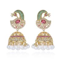 Cubic Zirconia Micro Pave Brass Earring with Plastic Pearl gold color plated micro pave cubic zirconia & for woman nickel lead & cadmium free 24*54mm Sold By Pair