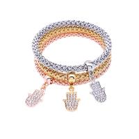 Zinc Alloy Bracelet Hamsa plated three pieces & Unisex & lantern chain & with rhinestone mixed colors nickel lead & cadmium free Length Approx 7.5 Inch Sold By Lot