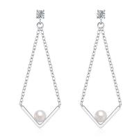 Metal Drop Earring with Plastic Pearl sterling silver post pin platinum plated for woman & with cubic zirconia 68*22mm Sold By Pair