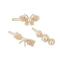 Hair Clip Zinc Alloy with ABS Plastic Pearl gold color plated & for woman white nickel lead & cadmium free 42mm Sold By Lot