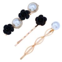 Hair Slide Zinc Alloy with ABS Plastic Pearl & Acrylic gold color plated for woman nickel lead & cadmium free   Sold By Set