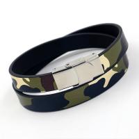PU Leather Bracelet with Zinc Alloy plated Unisex & camouflage Length Approx 15 Inch Sold By Lot