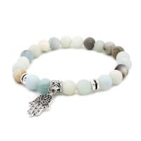Natural Amazonite Bracelets ​Amazonite​ with Zinc Alloy silver color plated Unisex mixed colors 8mm Length Approx 6 Inch Sold By Lot