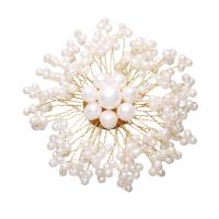 Brass Brooch with Freshwater Pearl Flower plated with packing box & for woman white nickel lead & cadmium free Sold By PC