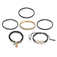 Zinc Alloy Bracelet Set with Seedbead & Nylon Cord plated 6 pieces & evil eye pattern & for woman & with rhinestone black nickel lead & cadmium free 55mm 60mm  Sold By Set