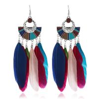 Zinc Alloy Drop Earring with Feather zinc alloy earring hook plated for woman & enamel Sold By Pair