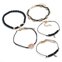Zinc Alloy Bracelet Set with Shell & Crystal & Acrylic with 5cm extender chain gold color plated 5 pieces & for woman & with rhinestone black nickel lead & cadmium free Length Approx 7.6 Inch Approx 8 Inch Approx 9 Inch Sold By Set