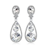 Pendientes de Aleación de Zinc, chapado, para mujer & con diamantes de imitación, color de platina, 69x23mm, Vendido por Par
