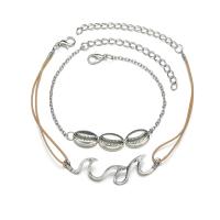 Zinc Alloy Anklet with Cotton Cord with 2.4lnch extender chain Shell silver color plated oval chain & for woman nickel lead & cadmium free Length Approx 8.3 Inch Approx 9.3 Inch Sold By Set