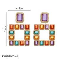Zinc Alloy Drop Earrings with Crystal Square for woman & hollow multi-colored Sold By PC
