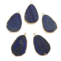 Lapislazulien Häng, Lapis lazuli, med Zink Alloy, guldfärg pläterade, naturliga, mörkblå, 23*37*7mm, Hål:Ca 2mm, Säljs av PC