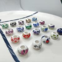 Udskrivning af porcelæn perler, håndlavet, forskellige farver og mønster for valg, flere farver til valg, 9*14mm, Hole:Ca. 5mm, 50pc'er/Bag, Solgt af Bag