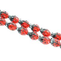 Holprige Lampwork Perlen, Marienkäfer, uneben, rot, 11x16x6mm, Bohrung:ca. 1mm, ca. 100PCs/Tasche, verkauft von Tasche