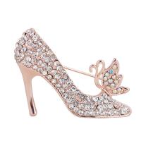 Zinc Alloy Brooches Shoes rose gold color plated for woman & with rhinestone nickel lead & cadmium free Sold By PC