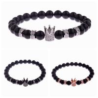 Black Agate Bracelets with Zinc Alloy plated Unisex 8mm Sold By Strand