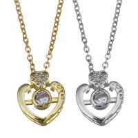 Stainless Steel Jewelry Necklace with 2inch extender chain Heart plated oval chain & micro pave cubic zirconia & hollow 1.2mm Sold Per Approx 17 Inch Strand