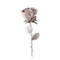 Brass Brooch with Plastic Pearl Flower plated micro pave cubic zirconia & for woman nickel lead & cadmium free 80*26mm Sold By PC