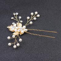Bridal Hair Pins Zinc Alloy with Plastic Pearl plated for bridal & with rhinestone golden Sold By PC