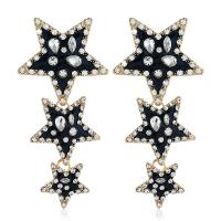 Zinc Alloy Drop Earrings Star gold color plated for woman & enamel & with rhinestone black nickel lead & cadmium free Sold By Pair