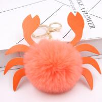 Zinc Alloy Key Chain with PU Leather & Faux Rabbit Hair Crab gold color plated for woman nickel lead & cadmium free 80mm Sold By PC