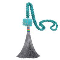 Synthetische Turquoise Trui Ketting, met Katoen draad, Olifant, voor vrouw, groen, 20mm, 150mm, Lengte Ca 34.6 inch, 2strengen/Lot, Verkocht door Lot