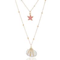 Zinc Alloy Sweater Chain Necklace with Shell with 6cm extender chain gold color plated oval chain & for woman & enamel &  nickel lead & cadmium free Sold Per Approx 24.41 Inch Strand
