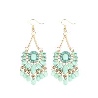 Zinc Alloy Drop Earrings with Acrylic gold color plated for woman & with rhinestone light green nickel lead & cadmium free Sold By Pair
