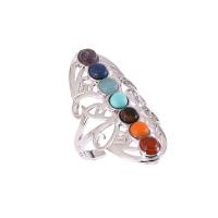Edelsteen Manchet Finger Ring, met Zinc Alloy, Verstelbare & uniseks & hol, multi-gekleurde, 35mm, 10pC's/Lot, Verkocht door Lot