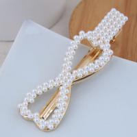 Alligator Hair Clip Zinc Alloy with Plastic Pearl gold color plated white nickel lead & cadmium free 82*25mm Sold By PC