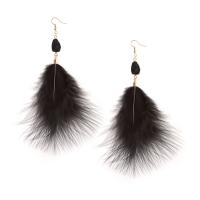 Zinc Alloy Drop Earring with Feather & Resin gold color plated for woman nickel lead & cadmium free Sold By Pair