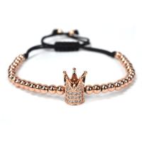 Brass Woven Ball Bracelets with Nylon Cord Crown plated adjustable & micro pave cubic zirconia & for woman nickel lead & cadmium free 4mm Sold Per Approx 4.7-10.2 Inch Strand
