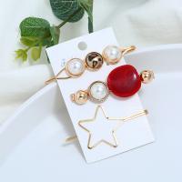 Hair Slide Zinc Alloy with Resin & Plastic Pearl gold color plated three pieces & for woman nickel lead & cadmium free 70*13mm 60*22mm 62*31mm Sold By Set