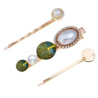 Hair Slide Zinc Alloy with Resin & Plastic Pearl gold color plated three pieces & for woman & with rhinestone nickel lead & cadmium free 58mm 63mm 53mm Sold By Set