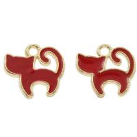Zinc Alloy Animal Pendants Cat gold color plated enamel red nickel lead & cadmium free Approx 2mm Sold By Bag