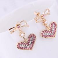 Zinc Alloy Drop Earrings with Plastic Pearl stainless steel post pin Heart gold color plated for woman & with rhinestone nickel lead & cadmium free 28*22mm Sold By Pair